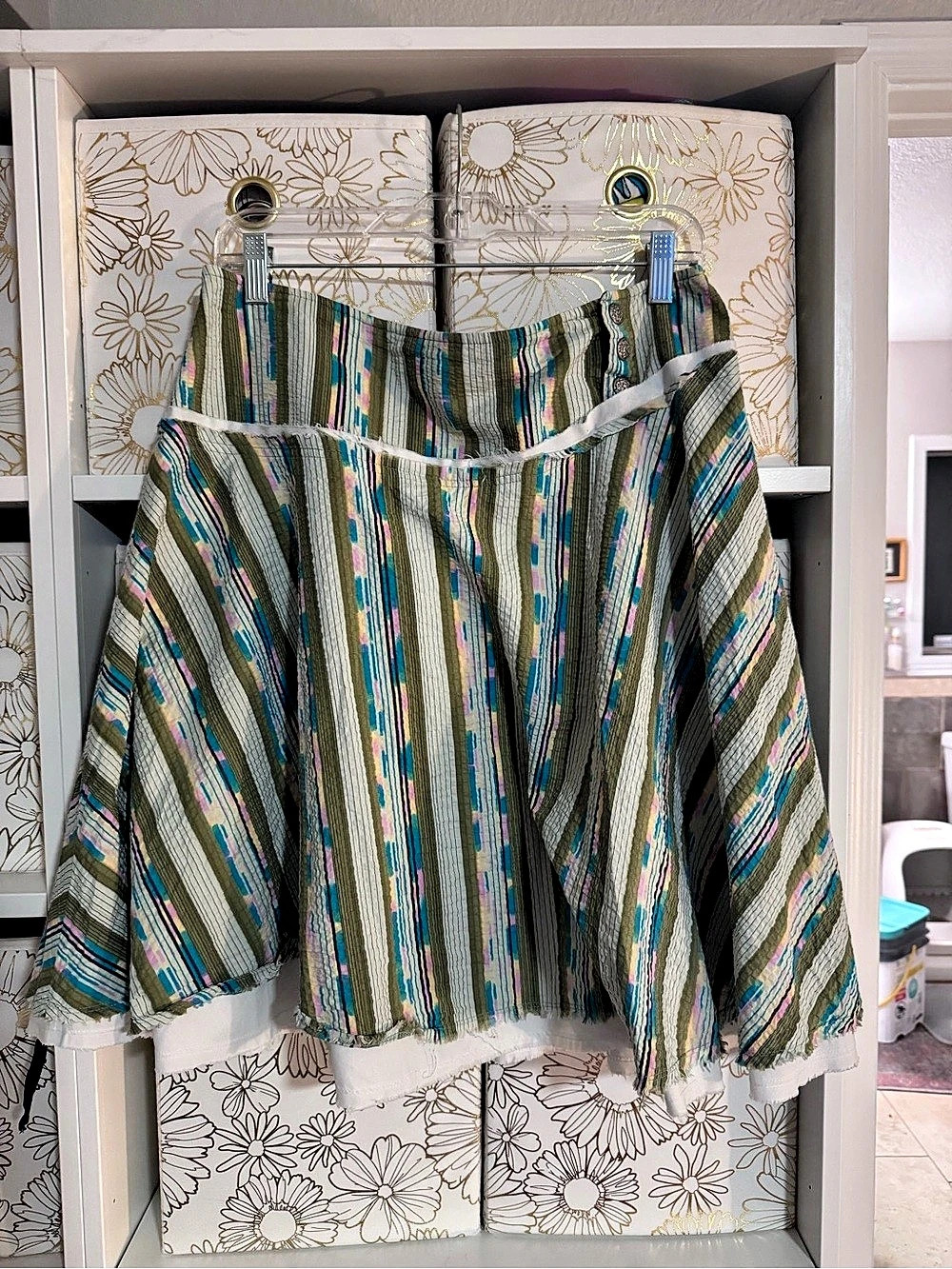 VTG 90s Free People Seersucker Midi Skirt Multi-Color Button Side RARE Have a Ni